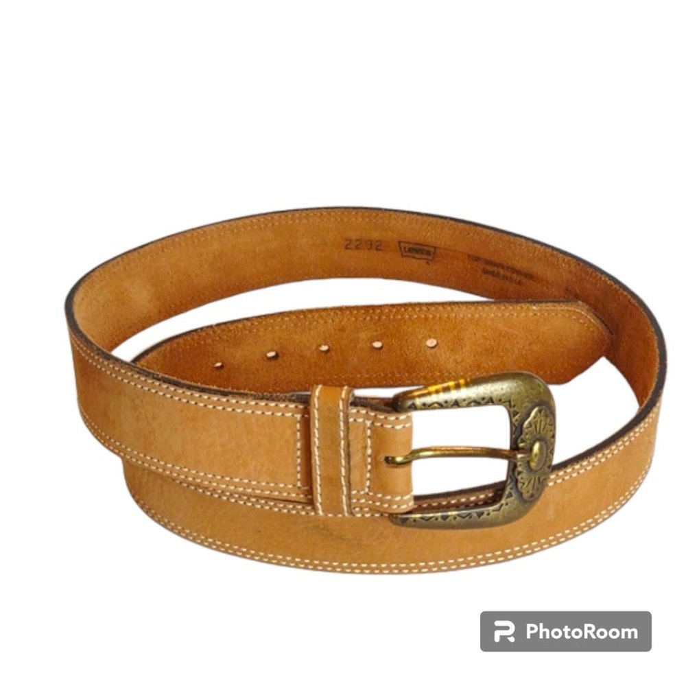 Women Levi's 2292 Tan Suede Dble Contrast Topstitch Brasstone Boho Native Buckle